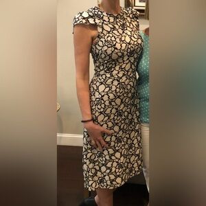 H&M Black and Cream Floral Patterned Midi Dress